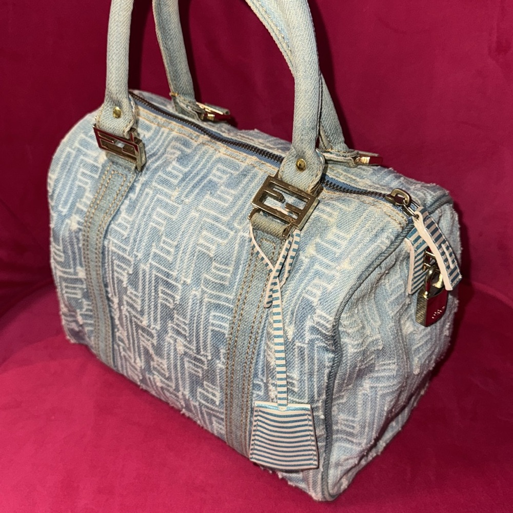Fendi distressed denim Boston speedy satchel purse - Picture 4 of 16